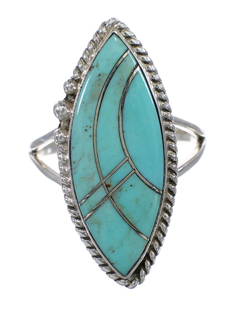 Sterling Silver Southwestern Turquoise Inlay Jewelry Ring Size 6-1/4 AX87994